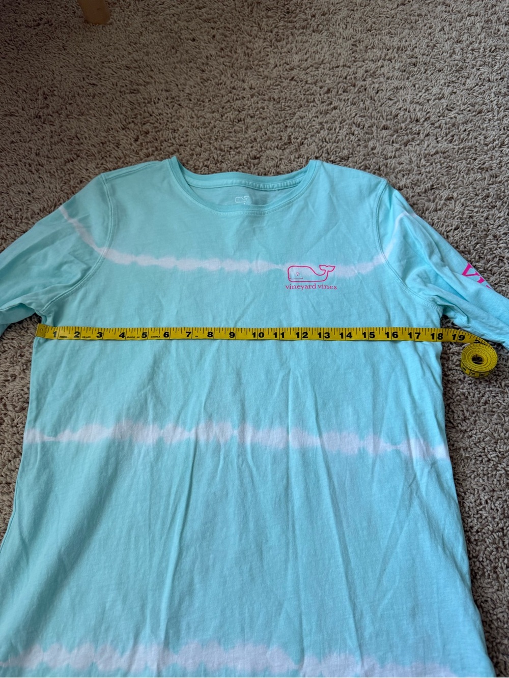 Vineyard Vines Light Blue Tie-Dye Long Sleeve Tee with Pink Whale - Picture 6 of 7